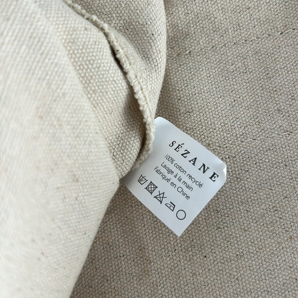 Sezane Cabas Libre Service Weekender Large Tote Green Stripe Cream 100% Cotton - Picture 10 of 14